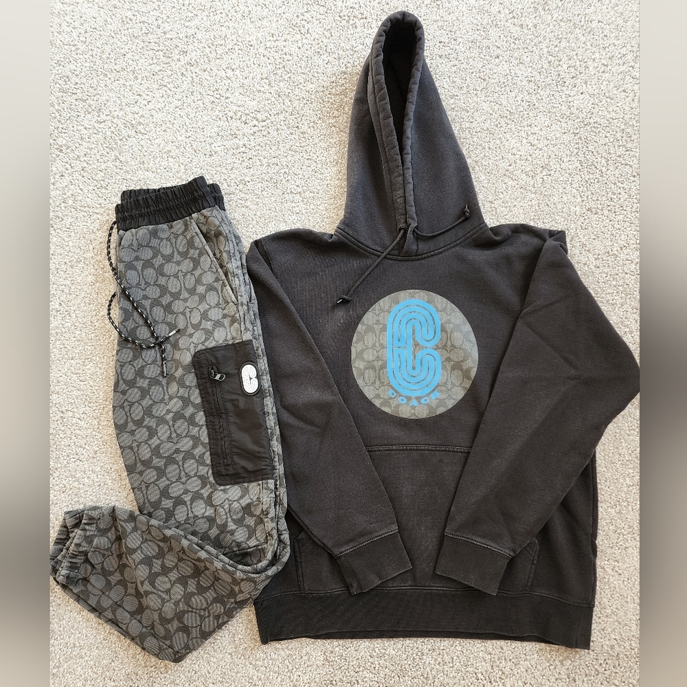 Coach Black and Gray Hoodie and Joggers Set